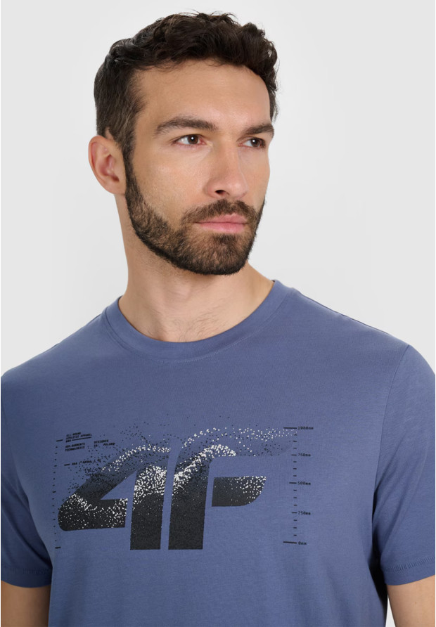 Koszulka Męska 4F T-shirt Z Nadrukiem Regular Denim 4FWAW25TTSHM2359