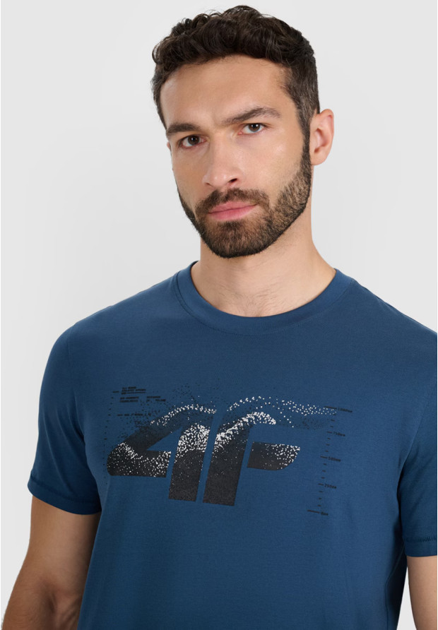 Koszulka Męska 4F T-shirt Z Nadrukiem Regular Turkusowa 4FWAW25TTSHM2359