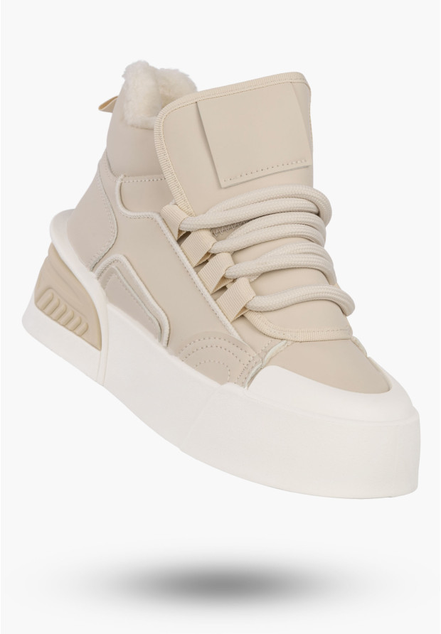 Beżowe ocieplane sneakersy damskie