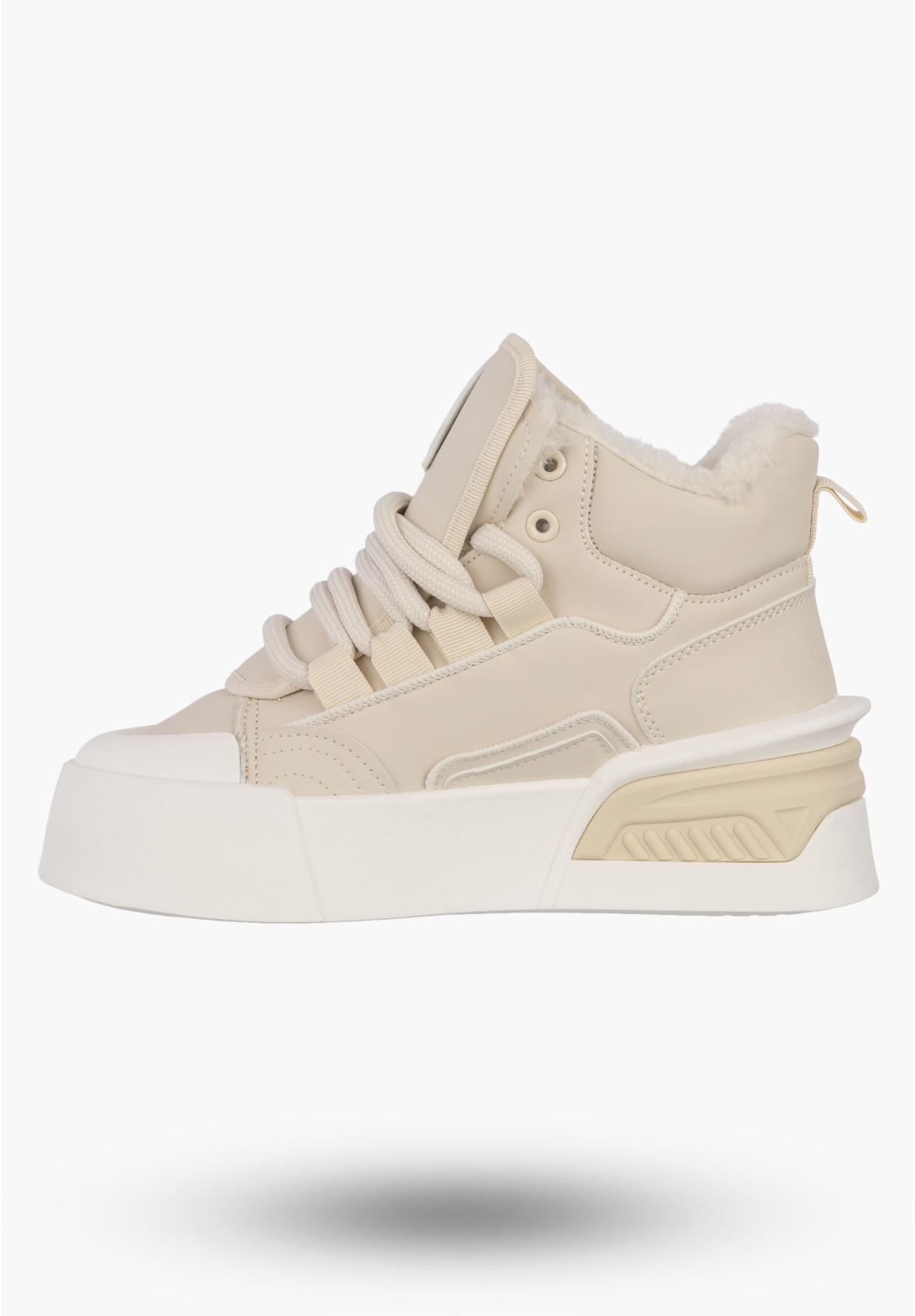 Sneakersy Damskie Botki Ocieplane Zimowe Na Platformie Beżowe