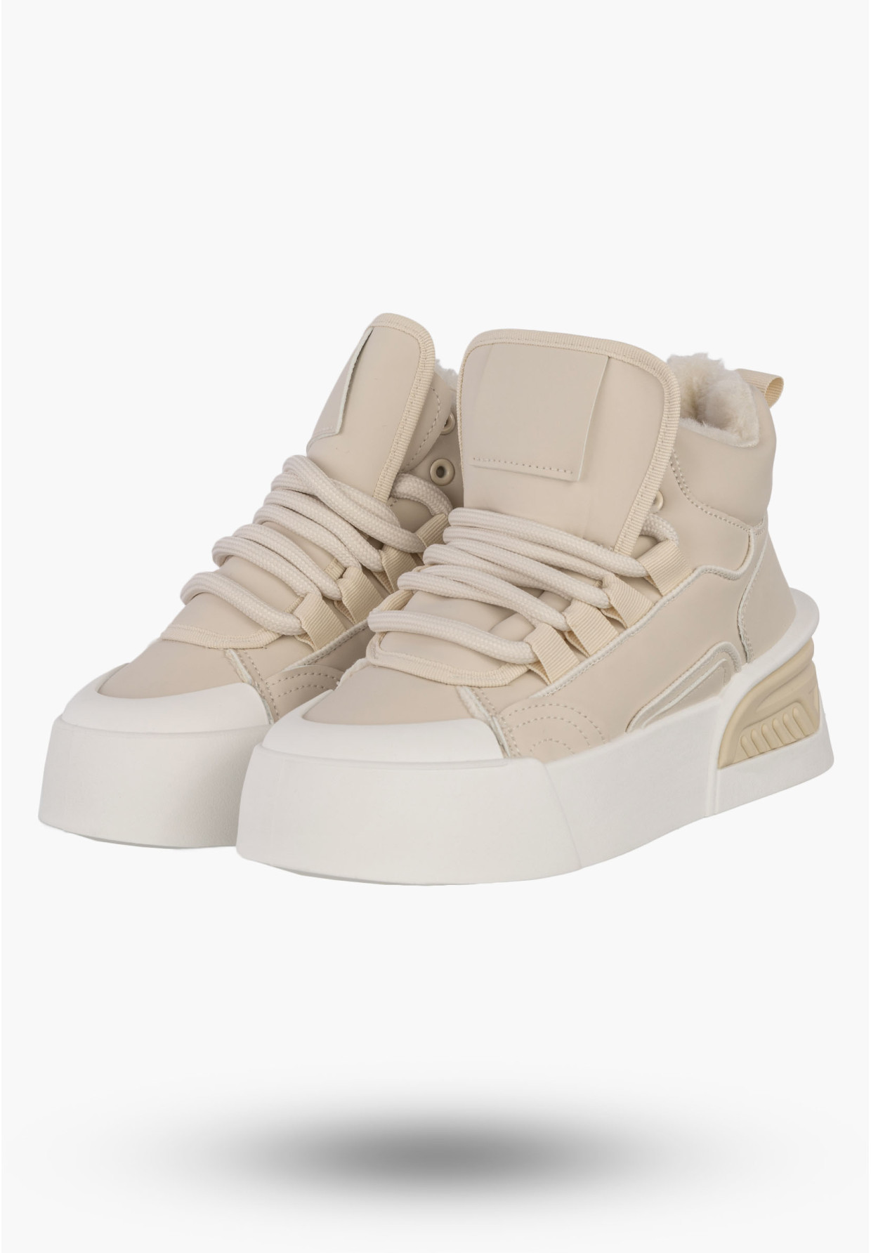 Sneakersy Damskie Botki Ocieplane Zimowe Na Platformie Beżowe