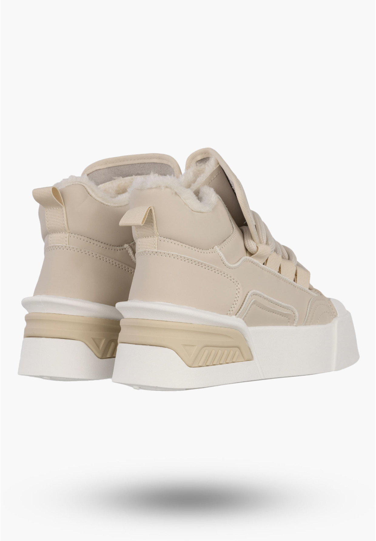 Sneakersy Damskie Botki Ocieplane Zimowe Na Platformie Beżowe
