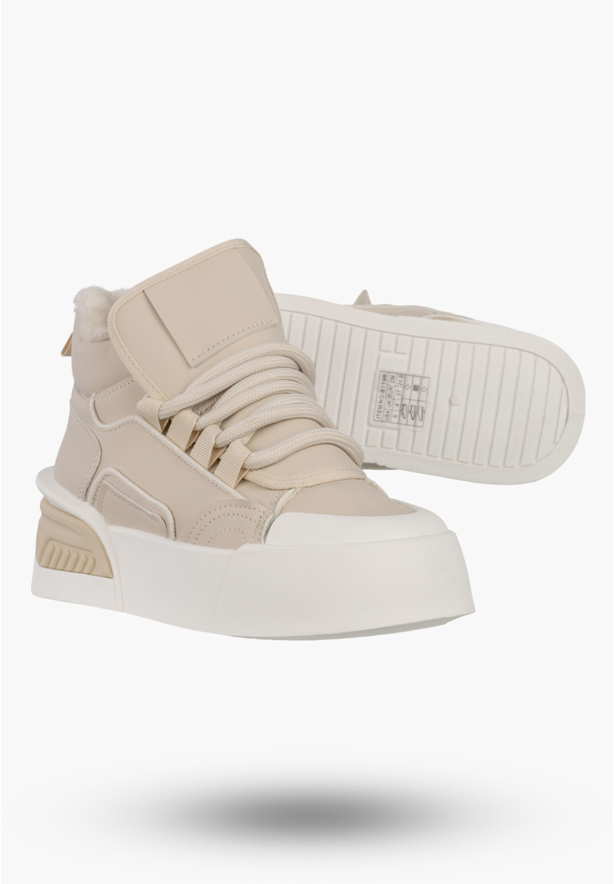 Sneakersy Damskie Botki Ocieplane Zimowe Na Platformie Beżowe