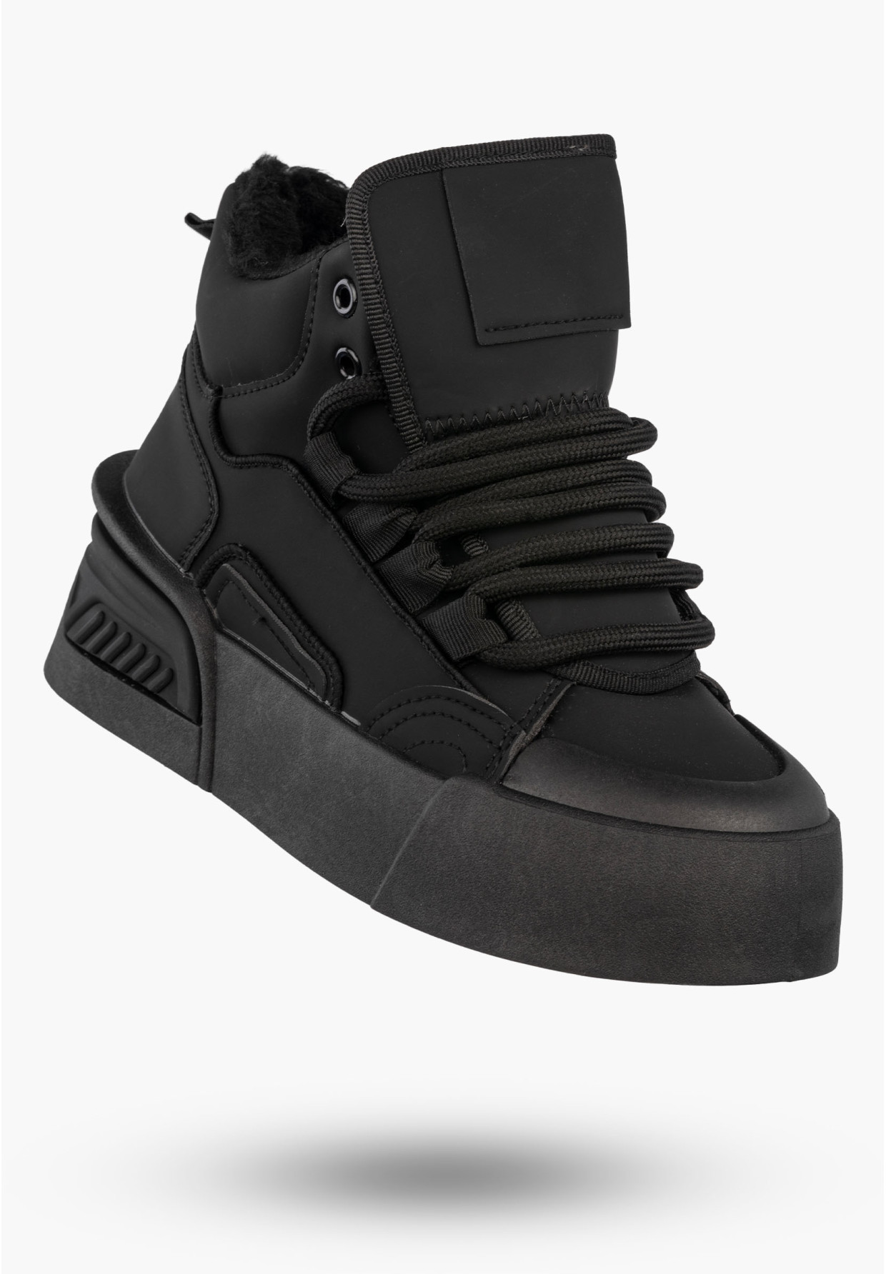 Sneakersy Damskie Botki Ocieplane Zimowe Na Platformie Czarne