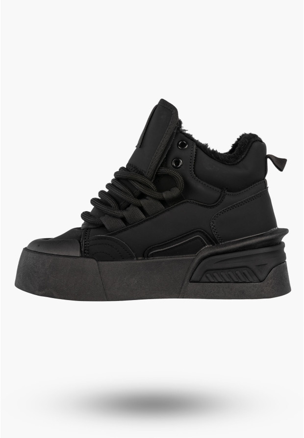 Sneakersy Damskie Botki Ocieplane Zimowe Na Platformie Czarne