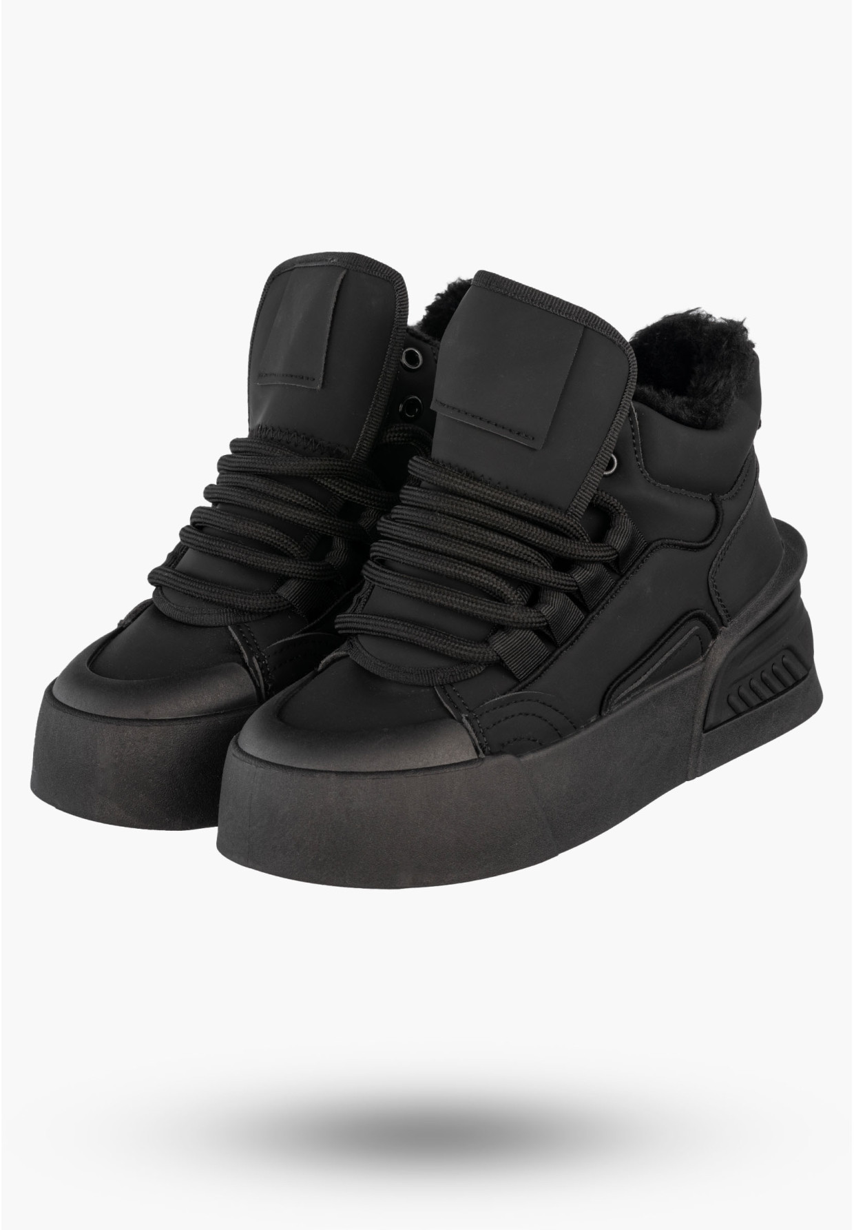 Sneakersy Damskie Botki Ocieplane Zimowe Na Platformie Czarne