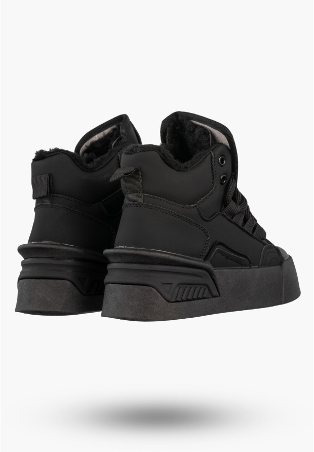Sneakersy Damskie Botki Ocieplane Zimowe Na Platformie Czarne