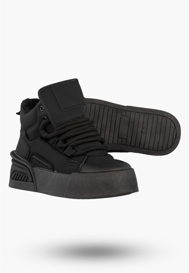 Sneakersy Damskie Botki Ocieplane Zimowe Na Platformie Czarne
