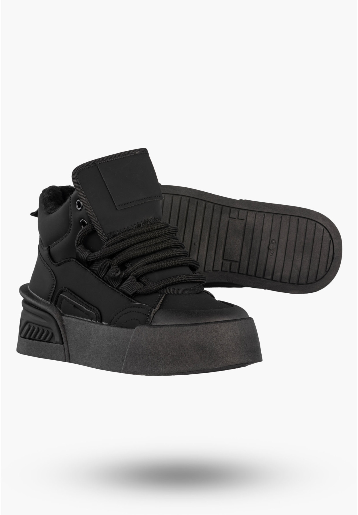 Sneakersy Damskie Botki Ocieplane Zimowe Na Platformie Czarne