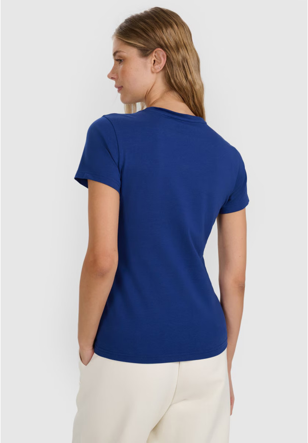Koszulka Damska 4F T-shirt Slim Fit Gładki Granatowa 4FWMM00TTSHF2255