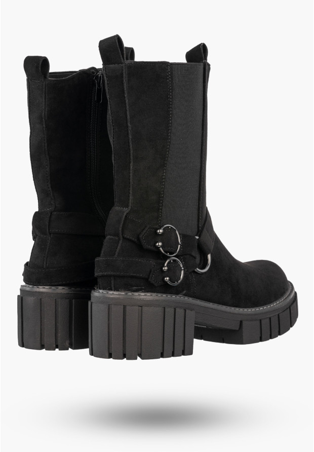 Botki Damskie Ekozamsz Buty Na Masywnej Podeszwie Stylowe Czarne Jezzi