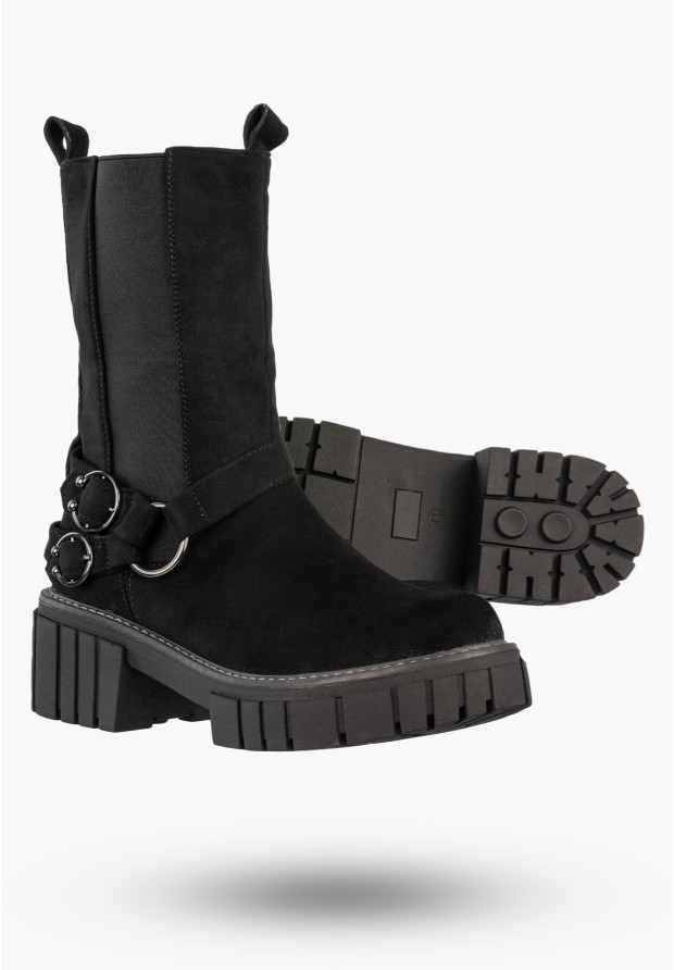 Botki Damskie Ekozamsz Buty Na Masywnej Podeszwie Stylowe Czarne Jezzi