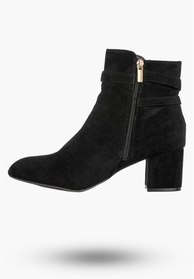 Botki Damskie Stylowe Buty Na Klocku Ocieplane Zimowe Czarne Jezzi