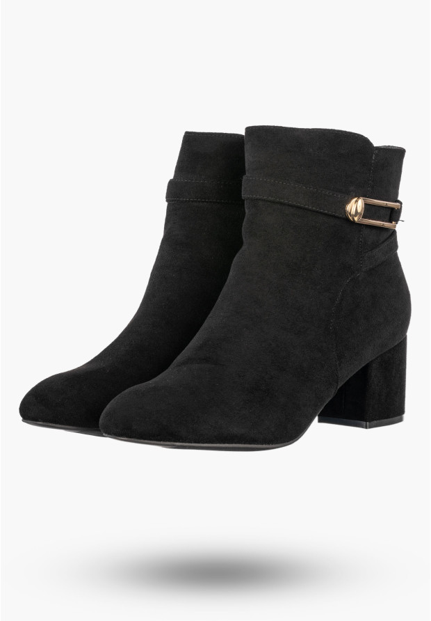 Botki Damskie Stylowe Buty Na Klocku Ocieplane Zimowe Czarne Jezzi