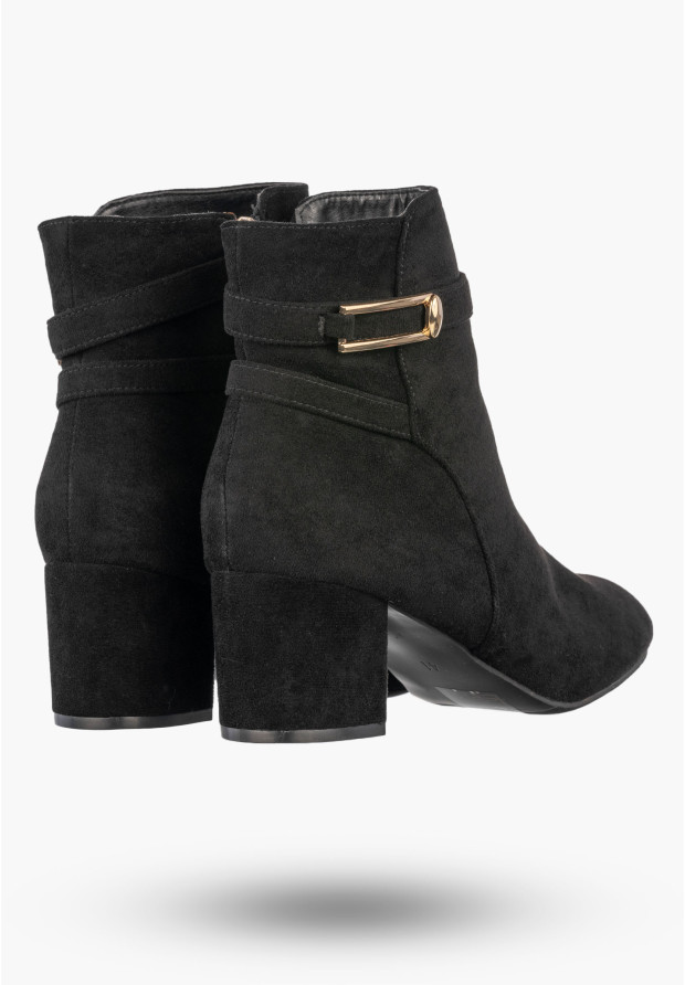 Botki Damskie Stylowe Buty Na Klocku Ocieplane Zimowe Czarne Jezzi