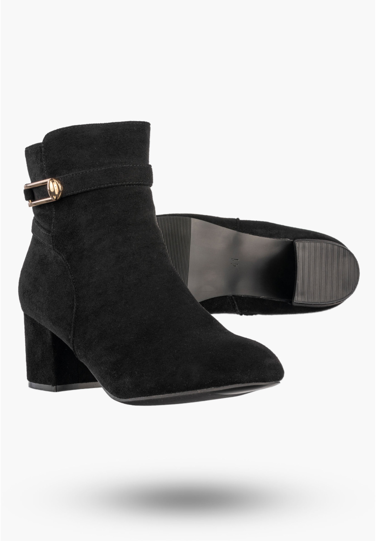 Botki Damskie Stylowe Buty Na Klocku Ocieplane Zimowe Czarne Jezzi