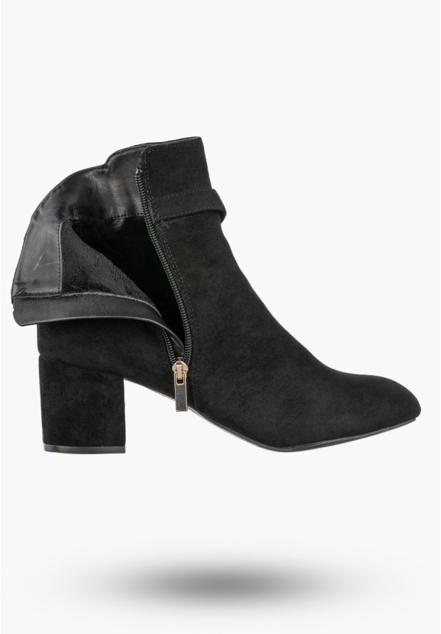 Botki Damskie Stylowe Buty Na Klocku Ocieplane Zimowe Czarne Jezzi