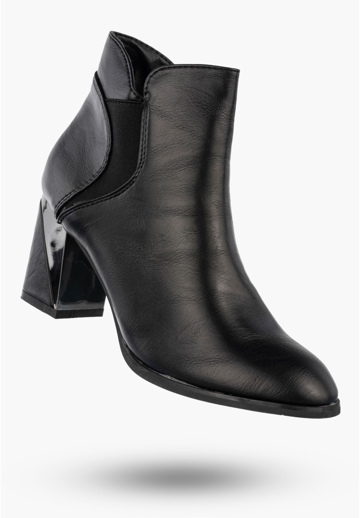Botki Damskie Ekoskóra Buty Na Obcasie Eleganckie Ocieplane Czarne Jezzi