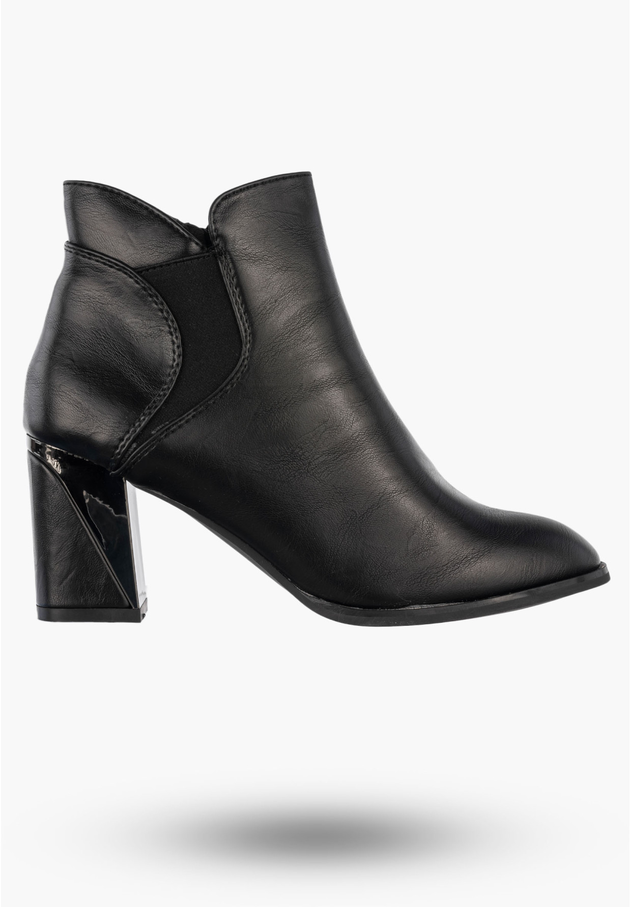 Botki Damskie Ekoskóra Buty Na Obcasie Eleganckie Ocieplane Czarne Jezzi