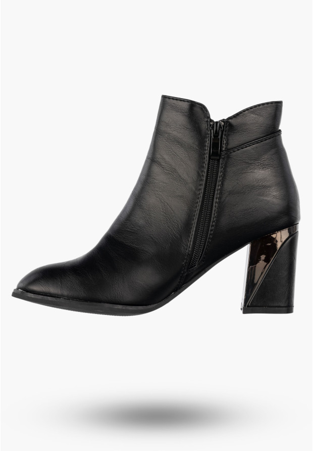 Botki Damskie Ekoskóra Buty Na Obcasie Eleganckie Ocieplane Czarne Jezzi
