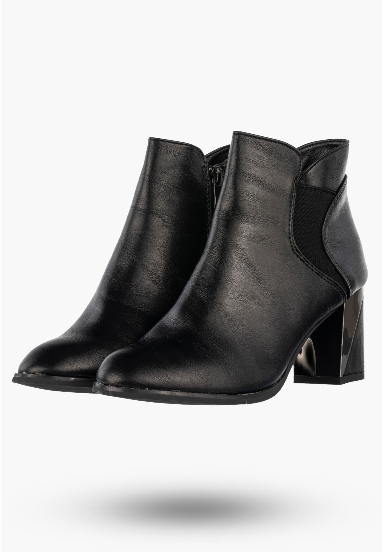 Botki Damskie Ekoskóra Buty Na Obcasie Eleganckie Ocieplane Czarne Jezzi