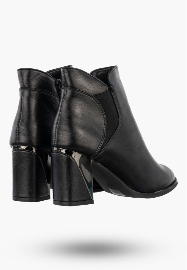 Botki Damskie Ekoskóra Buty Na Obcasie Eleganckie Ocieplane Czarne Jezzi