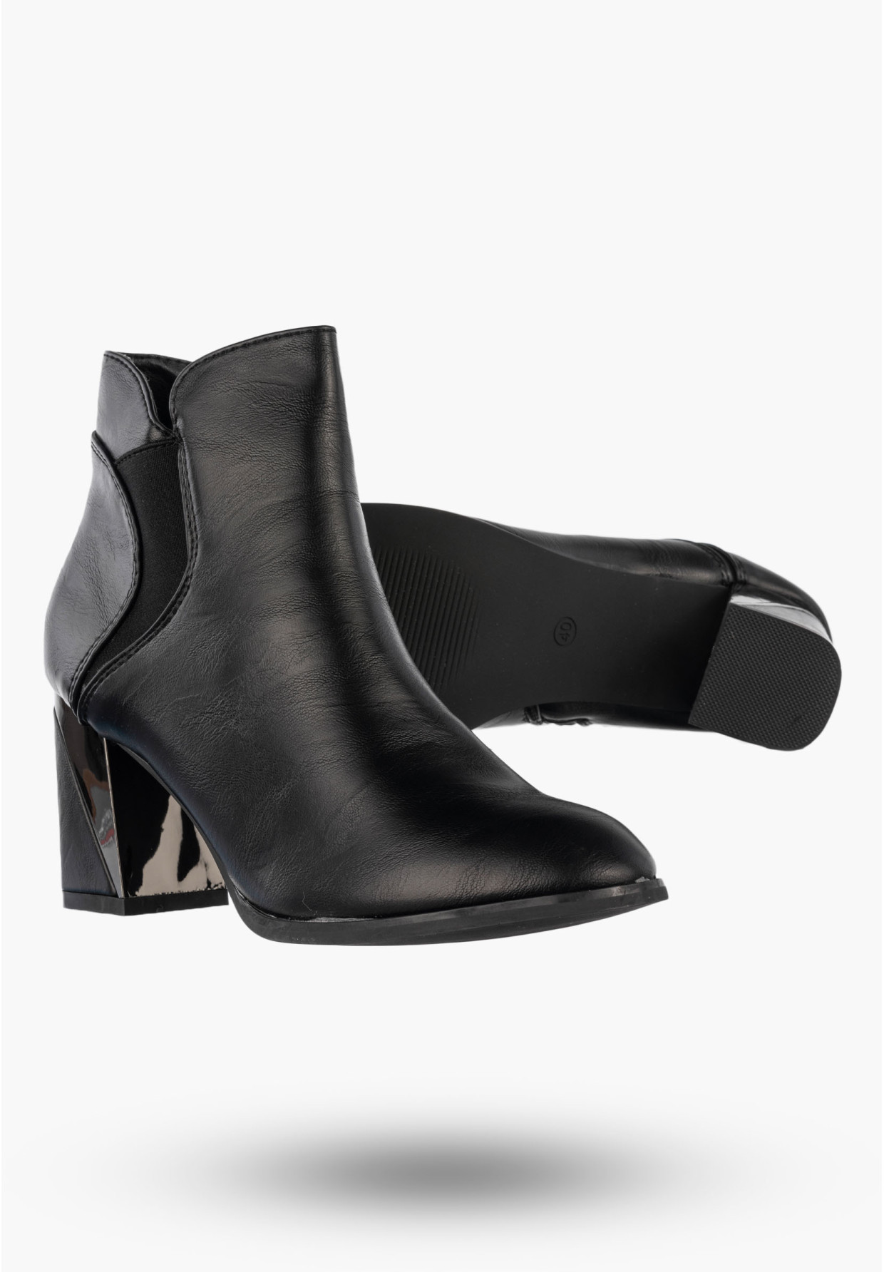 Botki Damskie Ekoskóra Buty Na Obcasie Eleganckie Ocieplane Czarne Jezzi