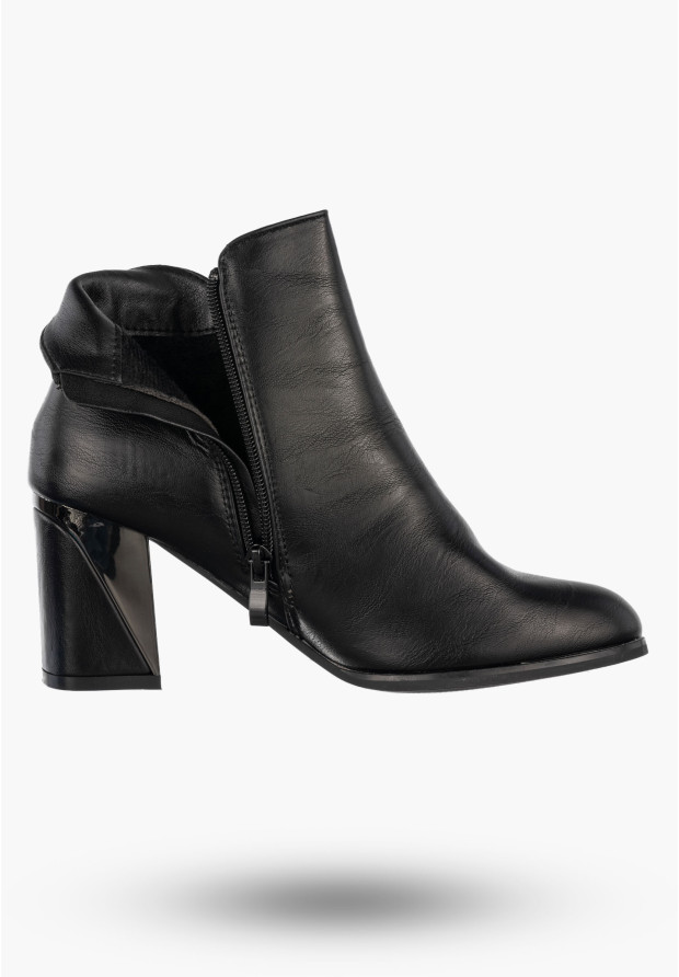 Botki Damskie Ekoskóra Buty Na Obcasie Eleganckie Ocieplane Czarne Jezzi