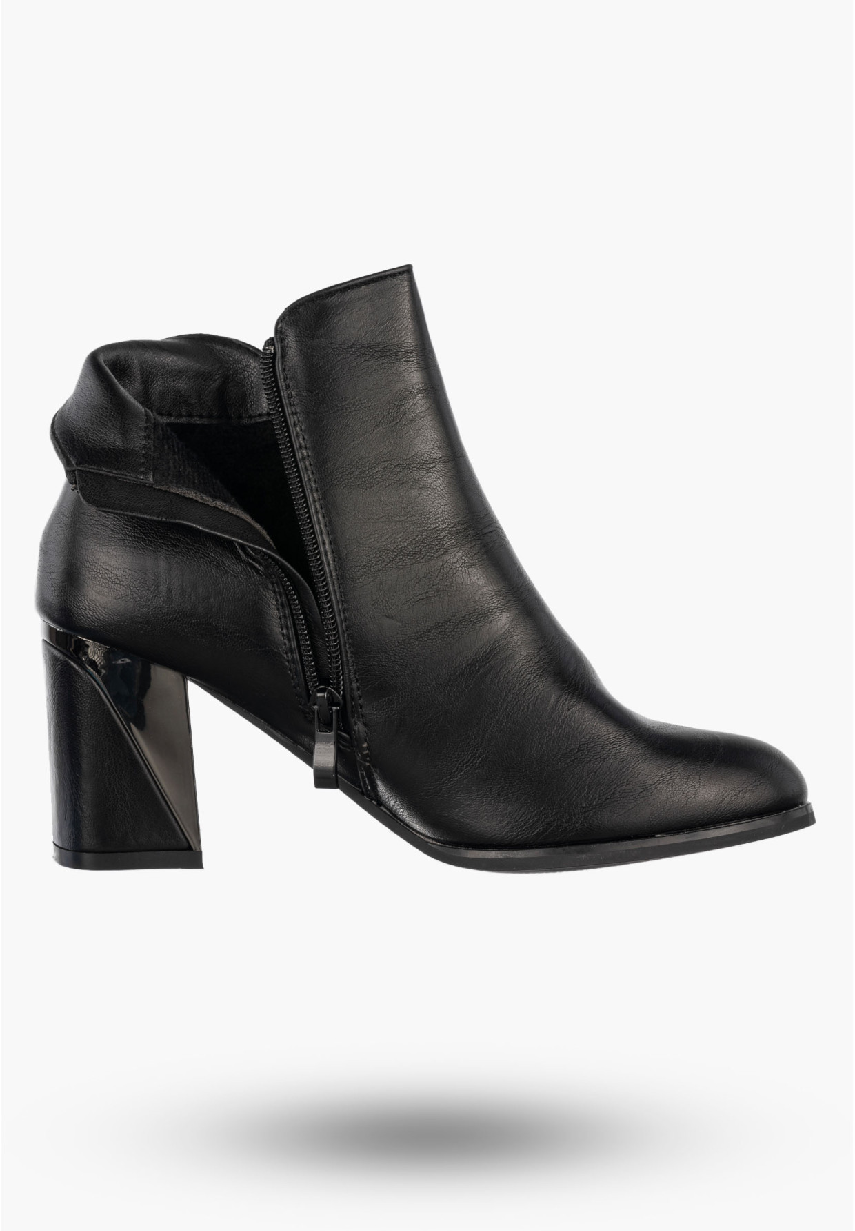 Botki Damskie Ekoskóra Buty Na Obcasie Eleganckie Ocieplane Czarne Jezzi