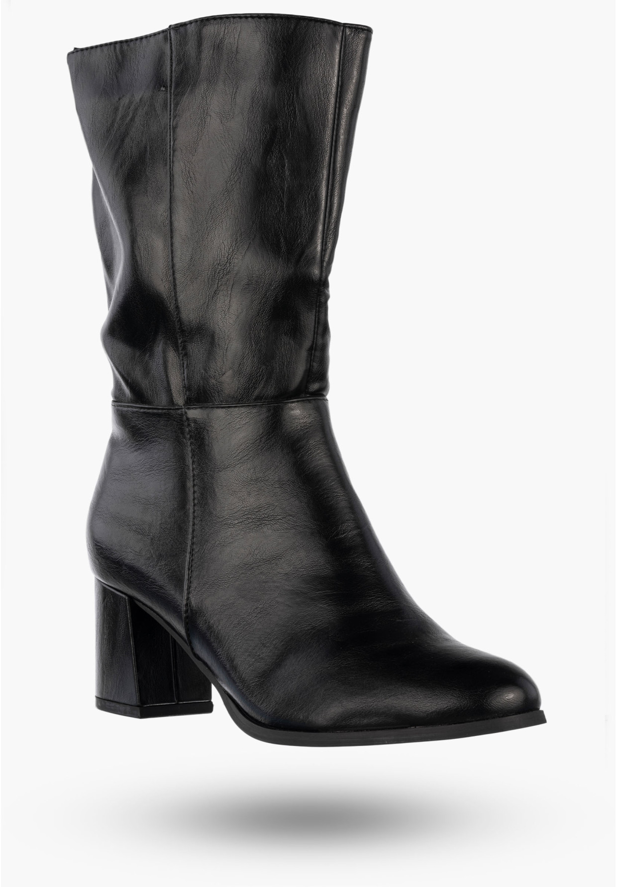 Kozaki Damskie Ekoskóra Eleganckie Klasyczne Buty Na Obcasie Ocieplane Czarne Jezzi