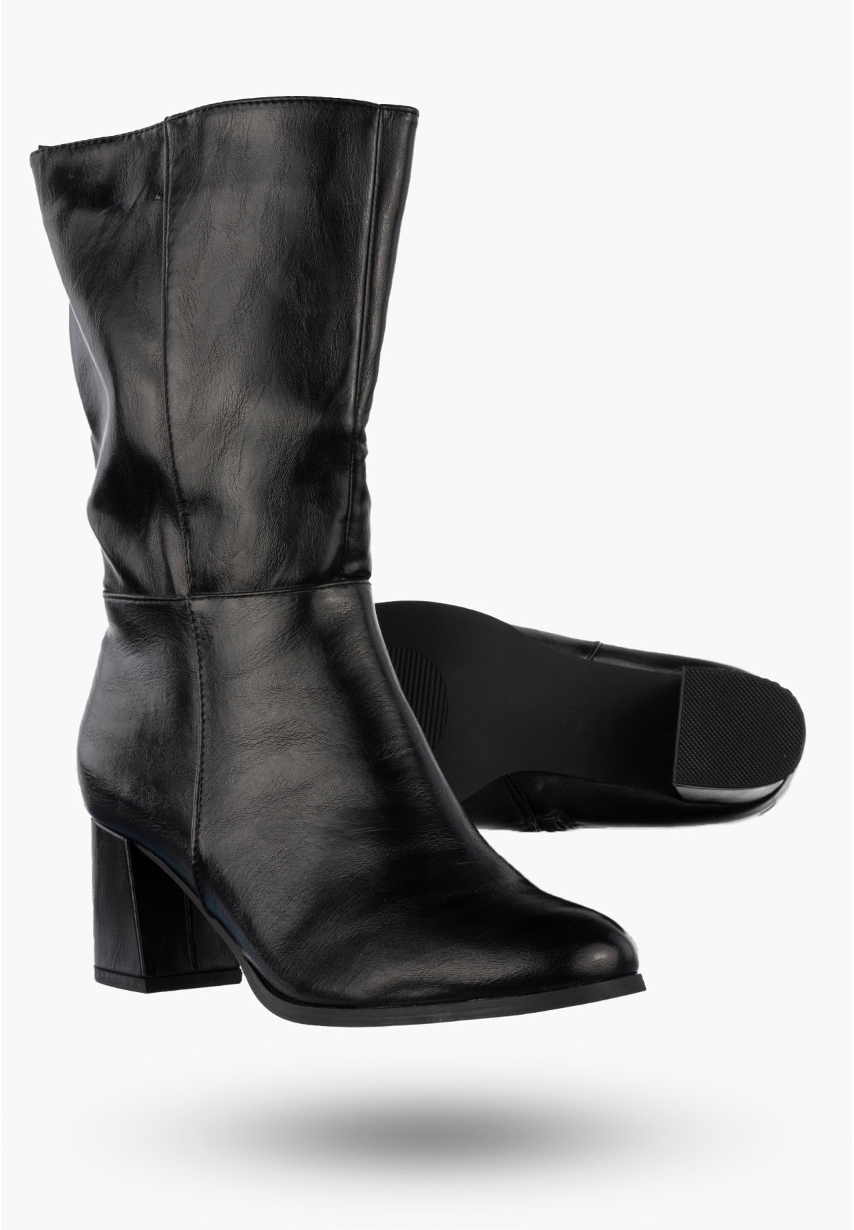 Kozaki Damskie Ekoskóra Eleganckie Klasyczne Buty Na Obcasie Ocieplane Czarne Jezzi