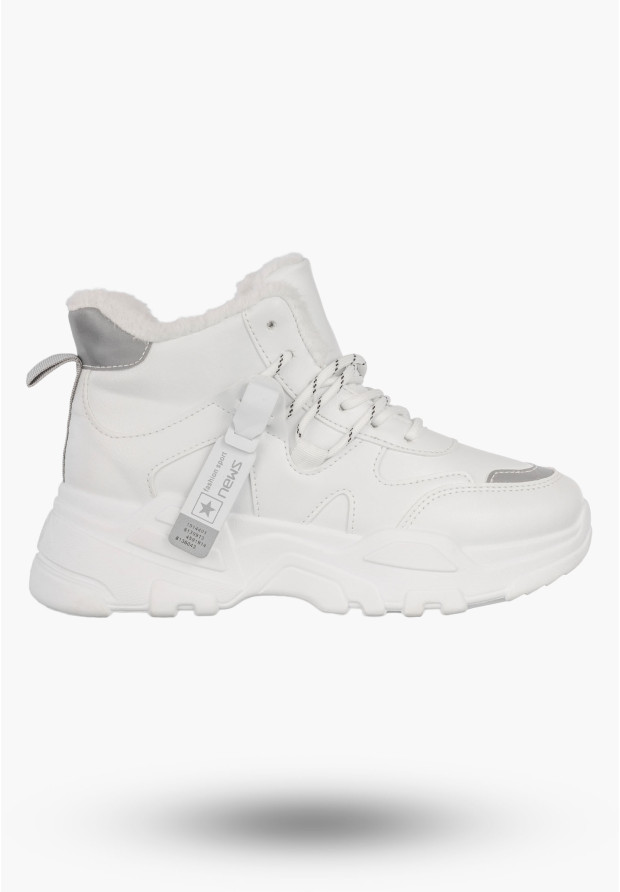 Sneakersy Damskie Buty Ocieplane Na Zimę Botki Z Odblaskami Białe NEWS