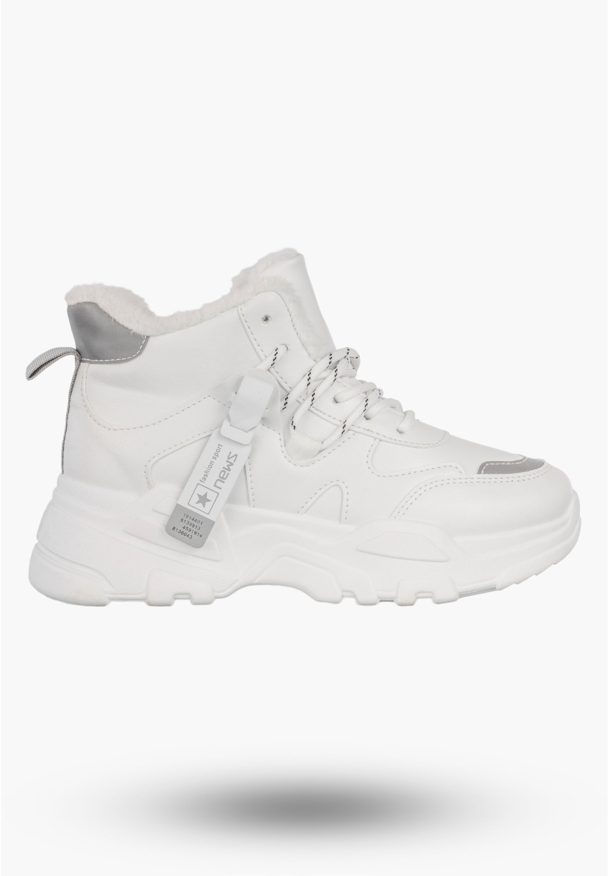 Sneakersy Damskie Buty Ocieplane Na Zimę Botki Z Odblaskami Białe NEWS