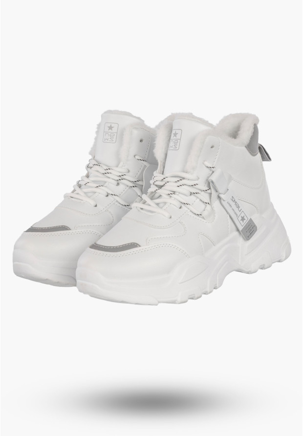Sneakersy Damskie Buty Ocieplane Na Zimę Botki Z Odblaskami Białe NEWS