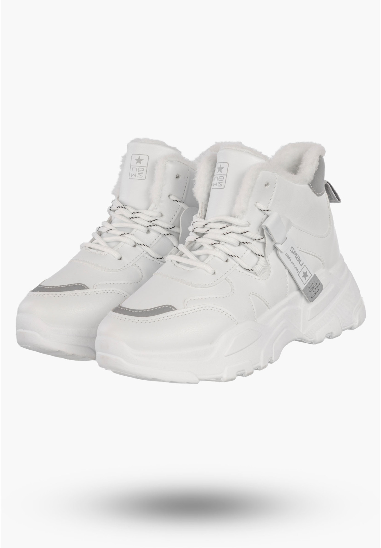 Sneakersy Damskie Buty Ocieplane Na Zimę Botki Z Odblaskami Białe NEWS