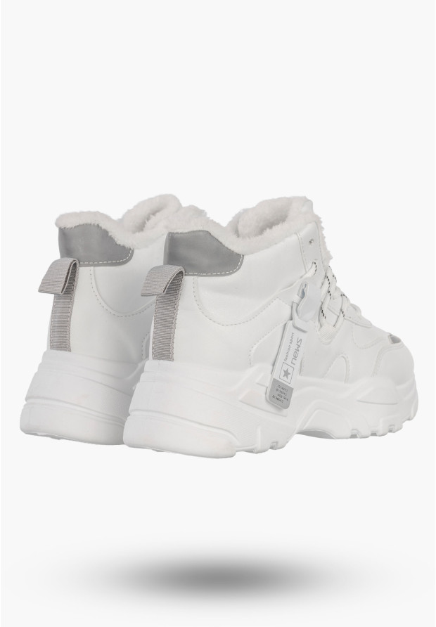 Sneakersy Damskie Buty Ocieplane Na Zimę Botki Z Odblaskami Białe NEWS