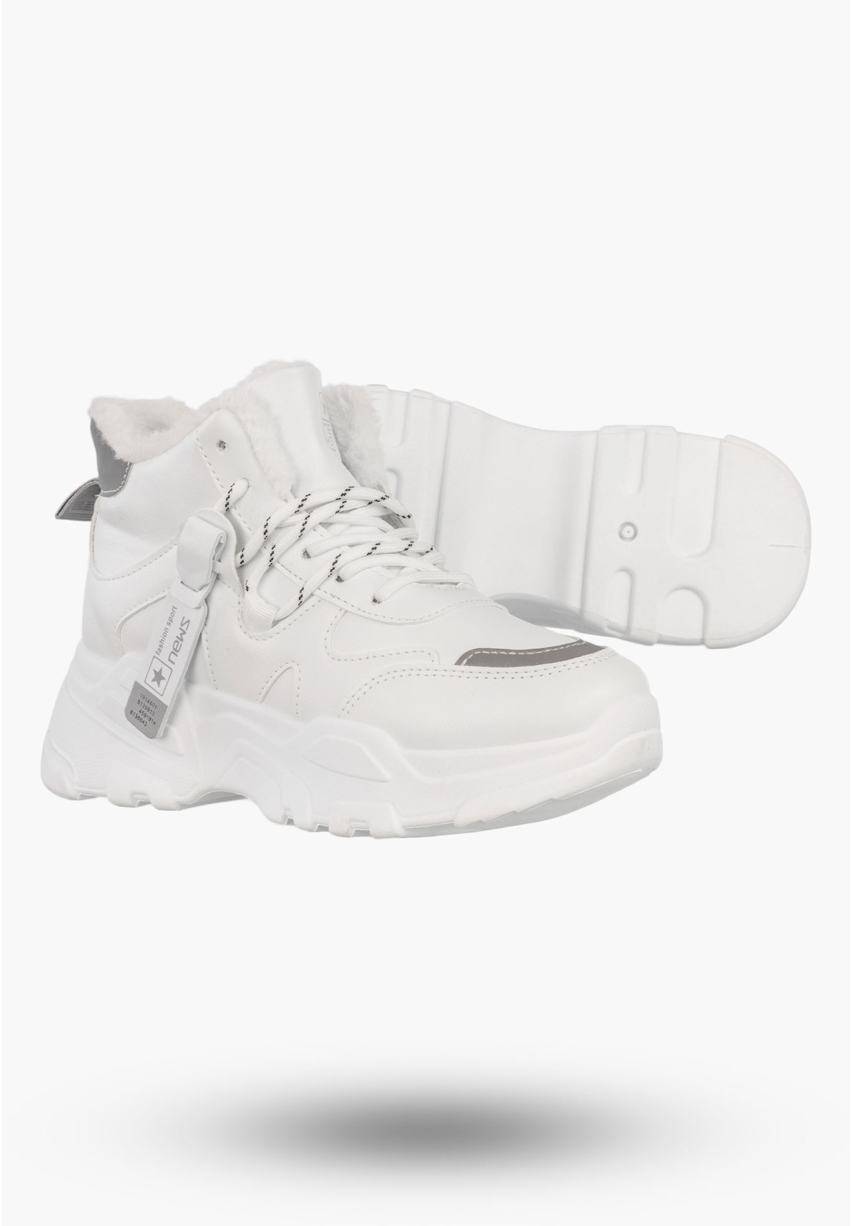Sneakersy Damskie Buty Ocieplane Na Zimę Botki Z Odblaskami Białe NEWS