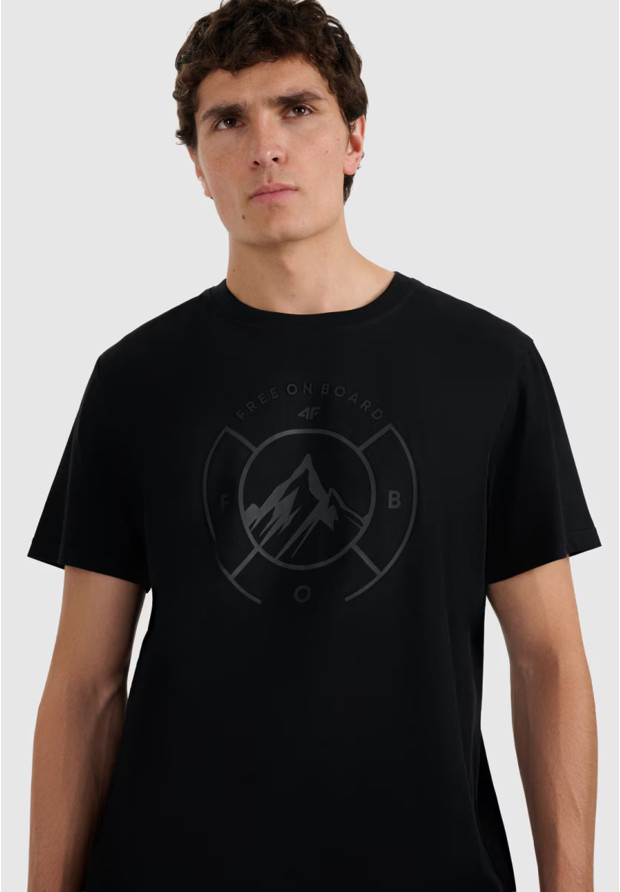 Koszulka Męska 4F T-shirt Z Nadrukiem Regular Czarna 4FWAW25TTSHM3138