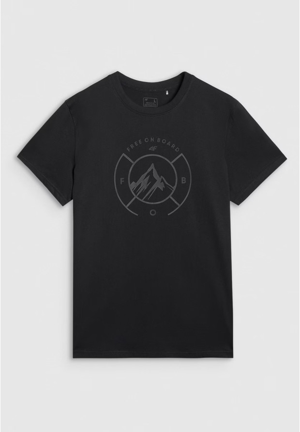 Koszulka Męska 4F T-shirt Z Nadrukiem Regular Czarna 4FWAW25TTSHM3138