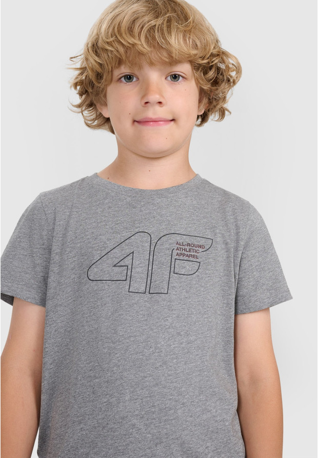Koszulka Chłopięca 4F T-shirt Z Logo Ciemny Szary 4FJWAW25TTSHM2417