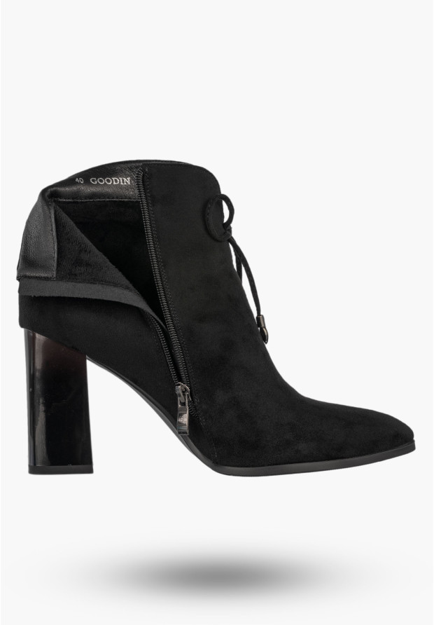 Botki Damskie Buty Ocieplane Na Obcasie Eleganckie Na Zimę Klasyczne Czarne GOODIN