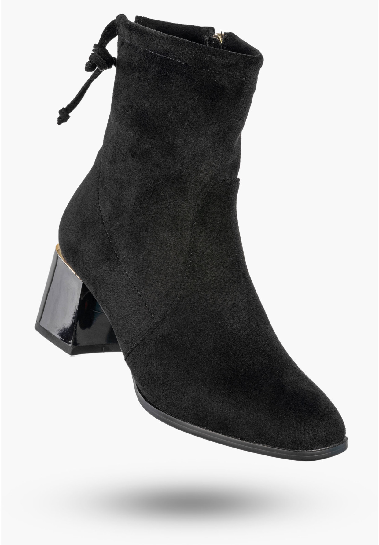 Botki Damskie Buty Ocieplane Na Klocku Na Zimę Eleganckie Czarne GOODIN
