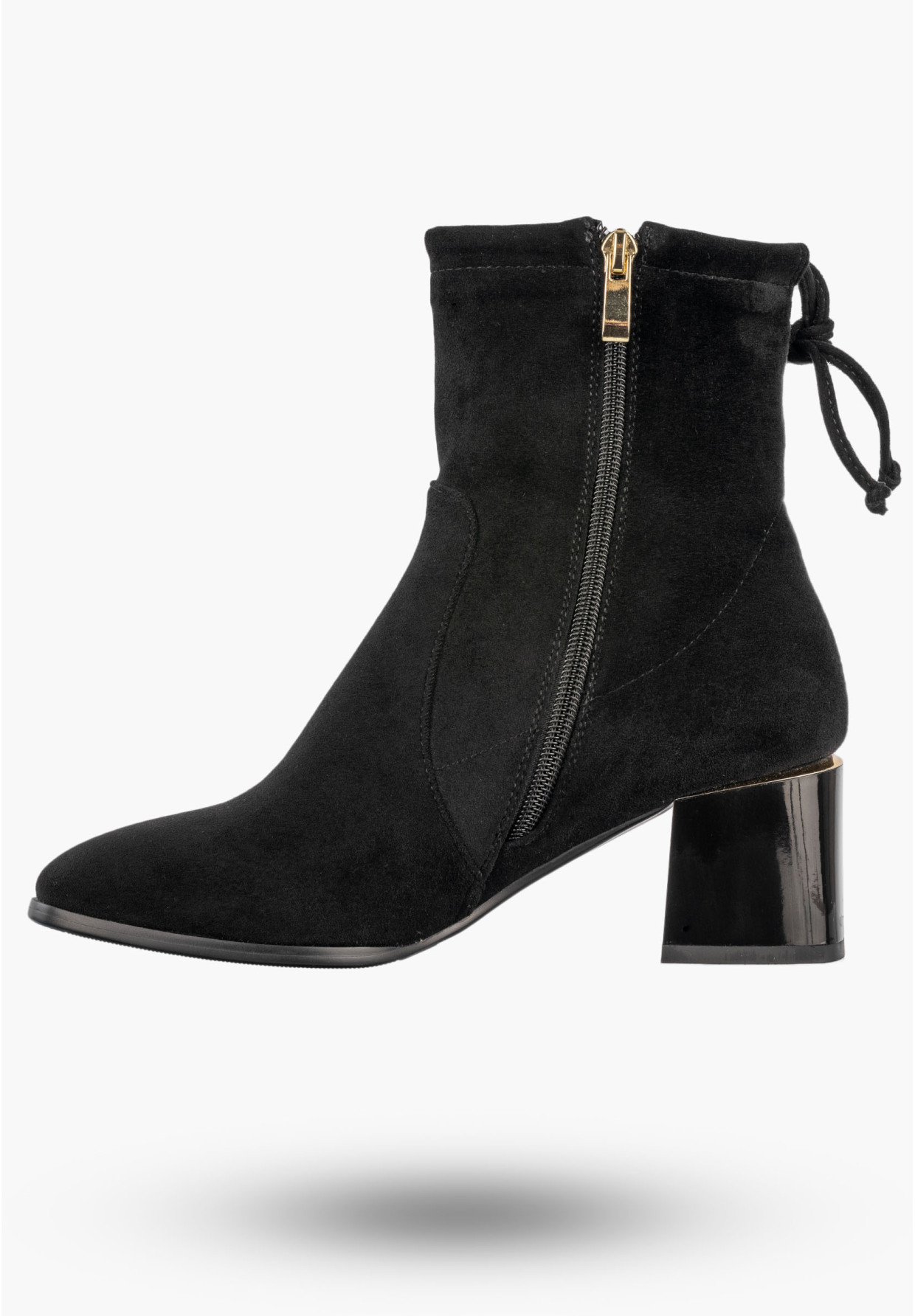 Botki Damskie Buty Ocieplane Na Klocku Na Zimę Eleganckie Czarne GOODIN