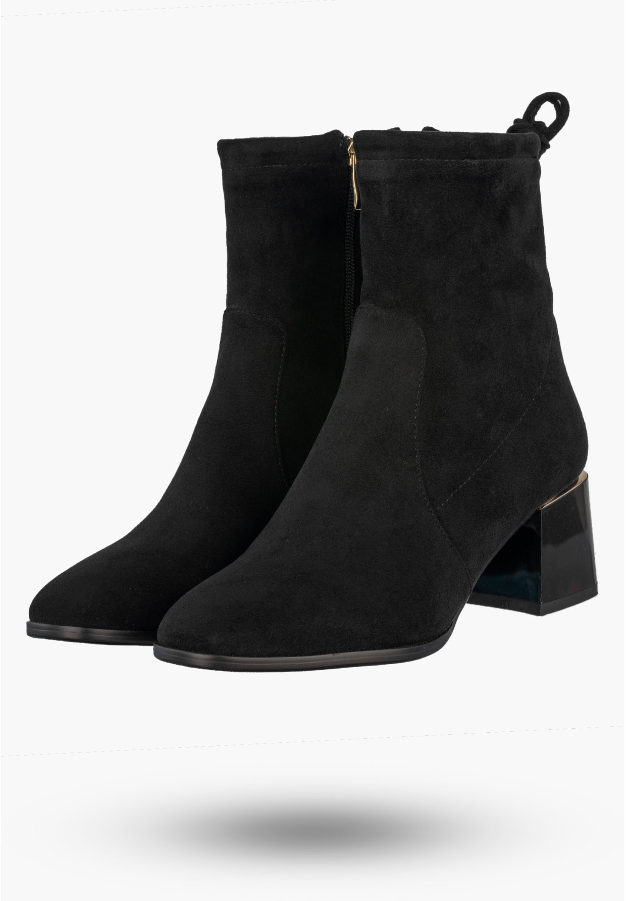 Botki Damskie Buty Ocieplane Na Klocku Na Zimę Eleganckie Czarne GOODIN
