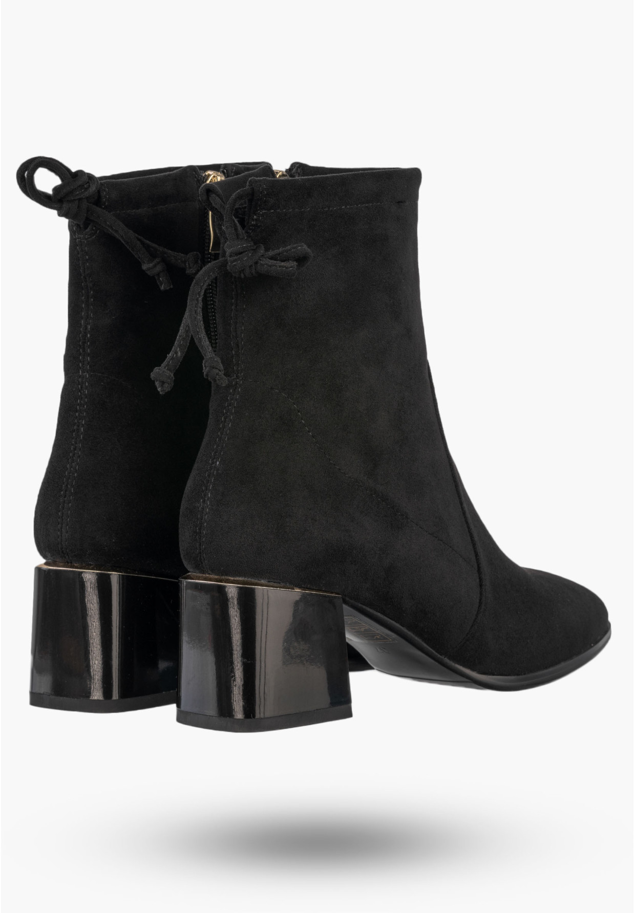 Botki Damskie Buty Ocieplane Na Klocku Na Zimę Eleganckie Czarne GOODIN