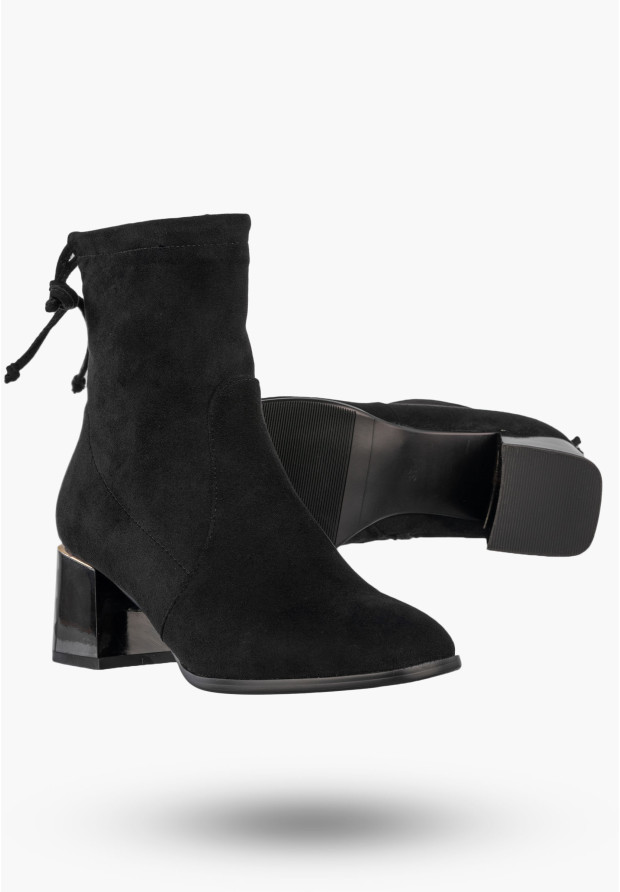 Botki Damskie Buty Ocieplane Na Klocku Na Zimę Eleganckie Czarne GOODIN