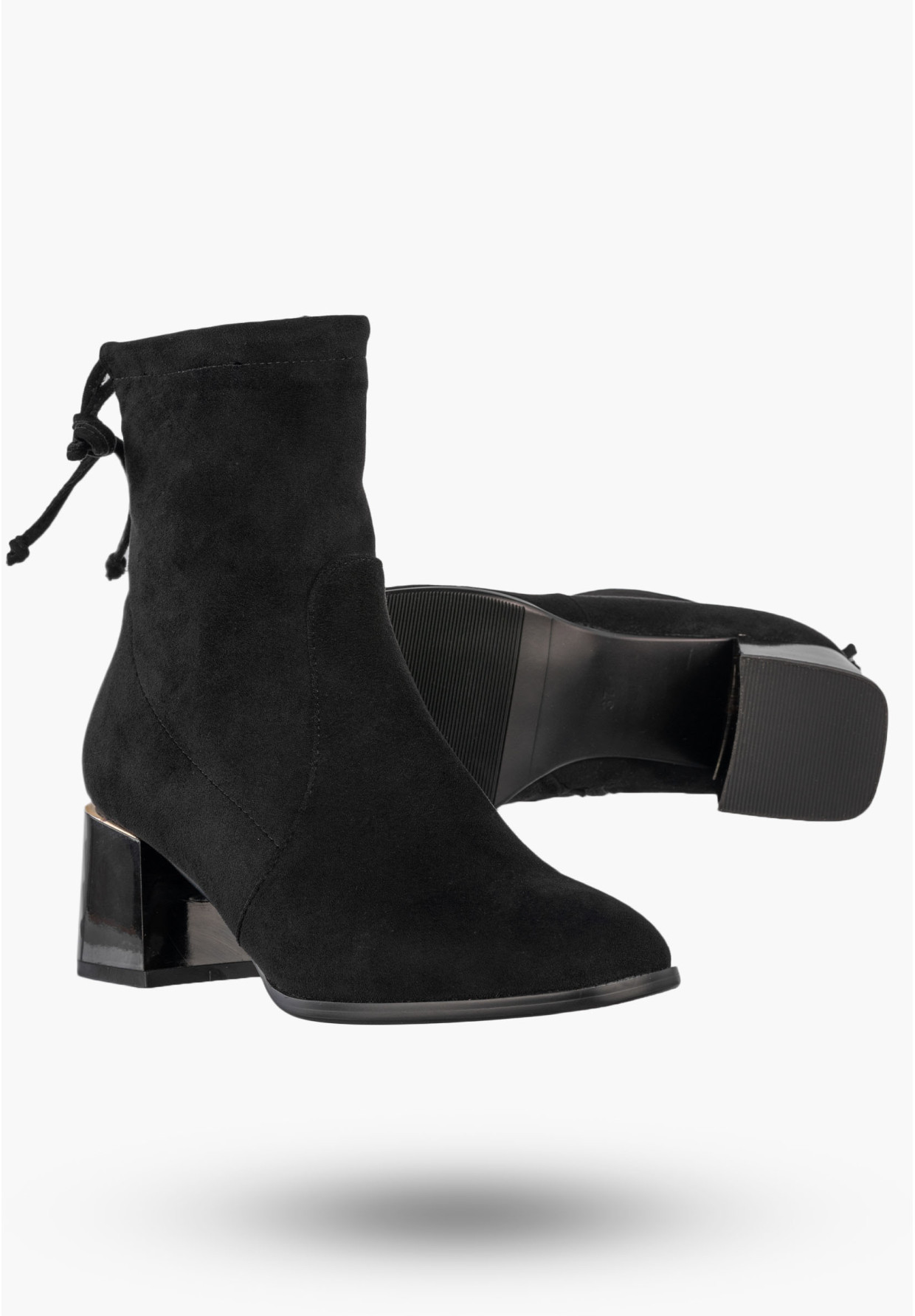 Botki Damskie Buty Ocieplane Na Klocku Na Zimę Eleganckie Czarne GOODIN
