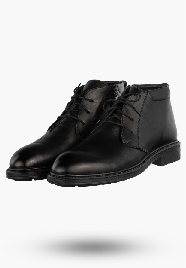 Trzewiki Męskie Zimowe Buty Ocieplane Eleganckie Klasyczne Na Zamek Czarne