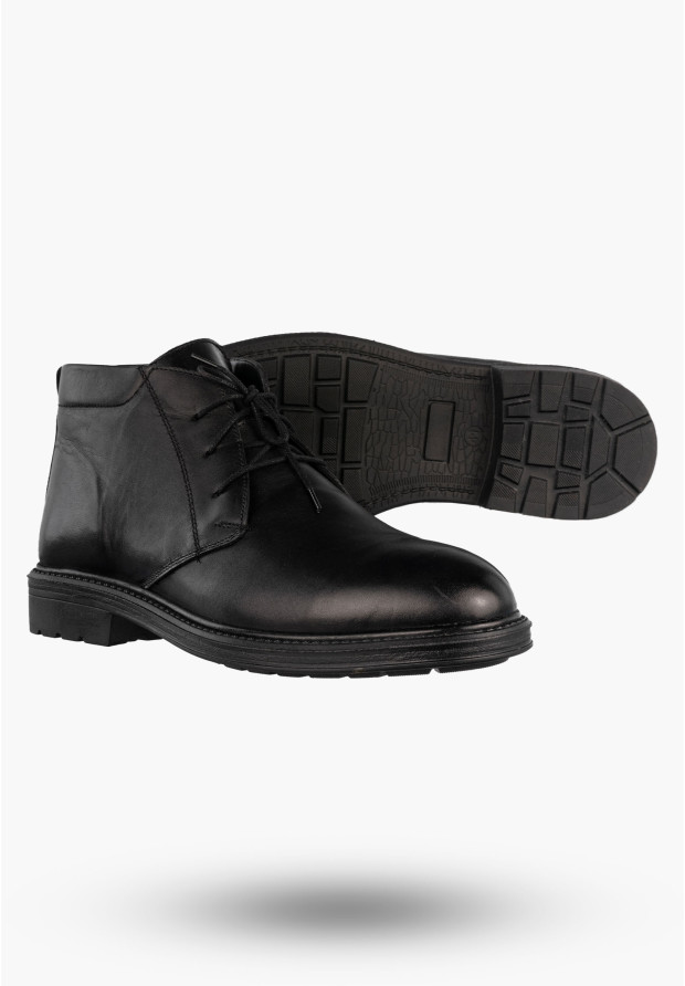 Trzewiki Męskie Zimowe Buty Ocieplane Eleganckie Klasyczne Na Zamek Czarne