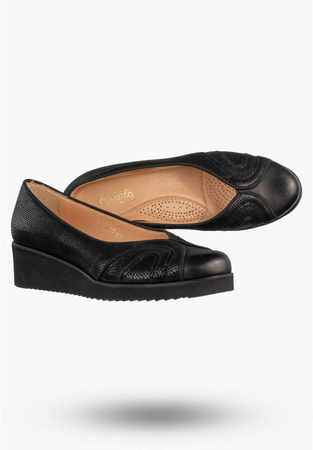 Czółenka Damskie Skórzane Buty Na Koturnie Eleganckie Darex Czarne